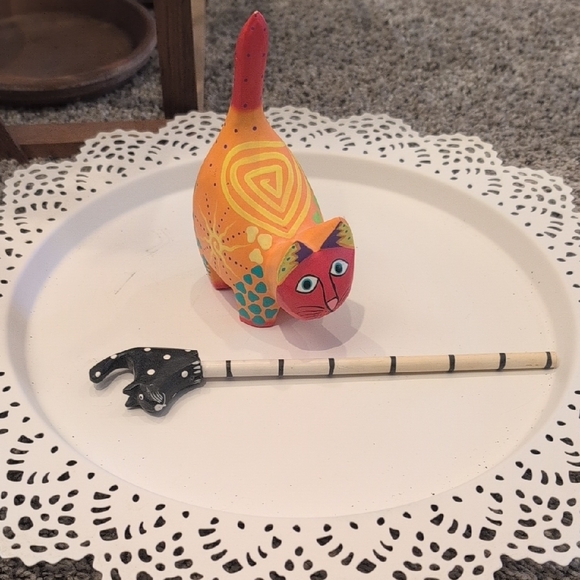 Colorful Cat Figurine with Decorative Stick - Picture 2 of 6